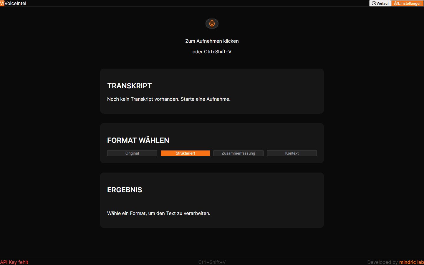 VoiceIntel — hotkey voice recorder with transcript and format selection