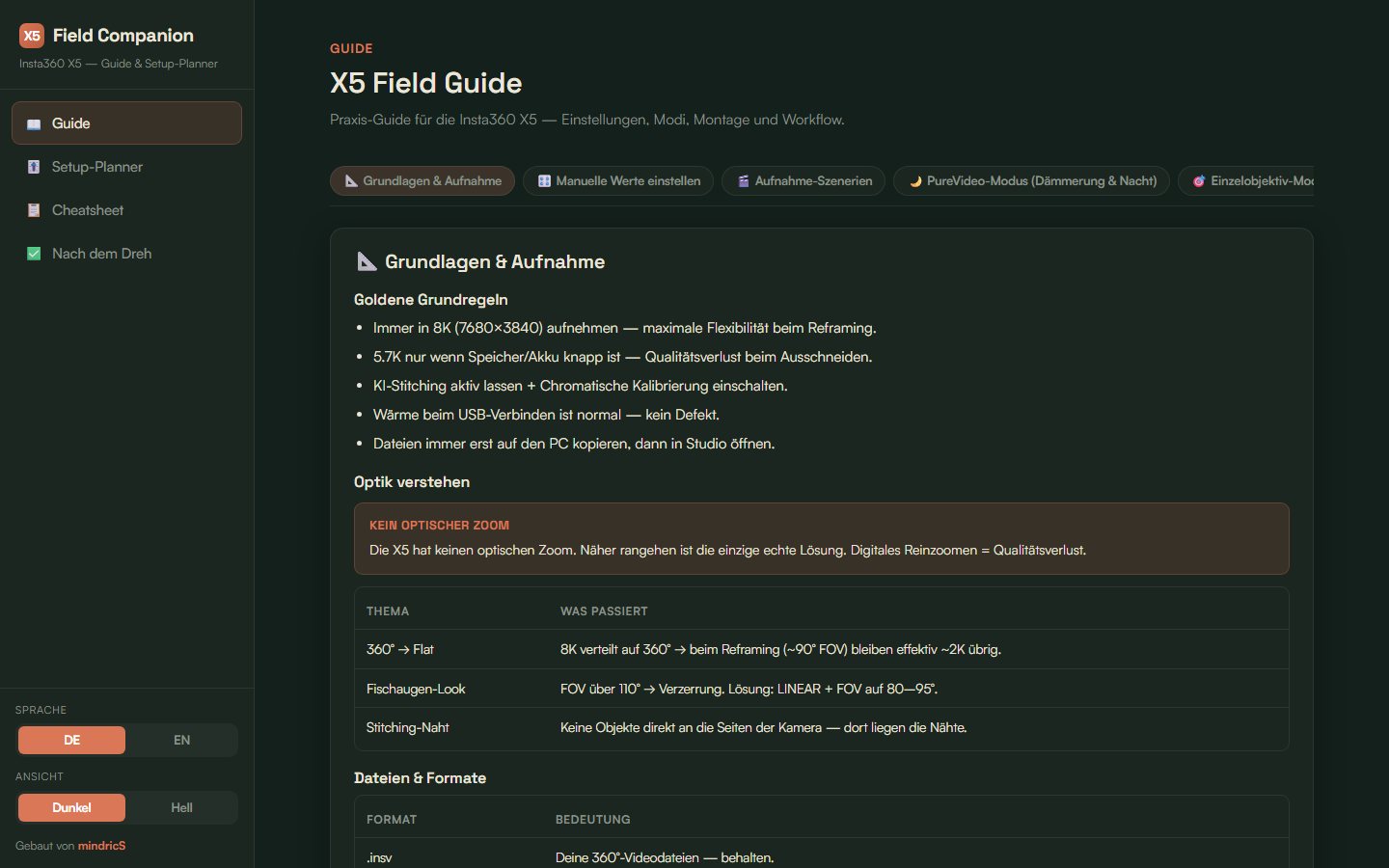 X5 Field Companion — guide and setup planner for the Insta360 X5